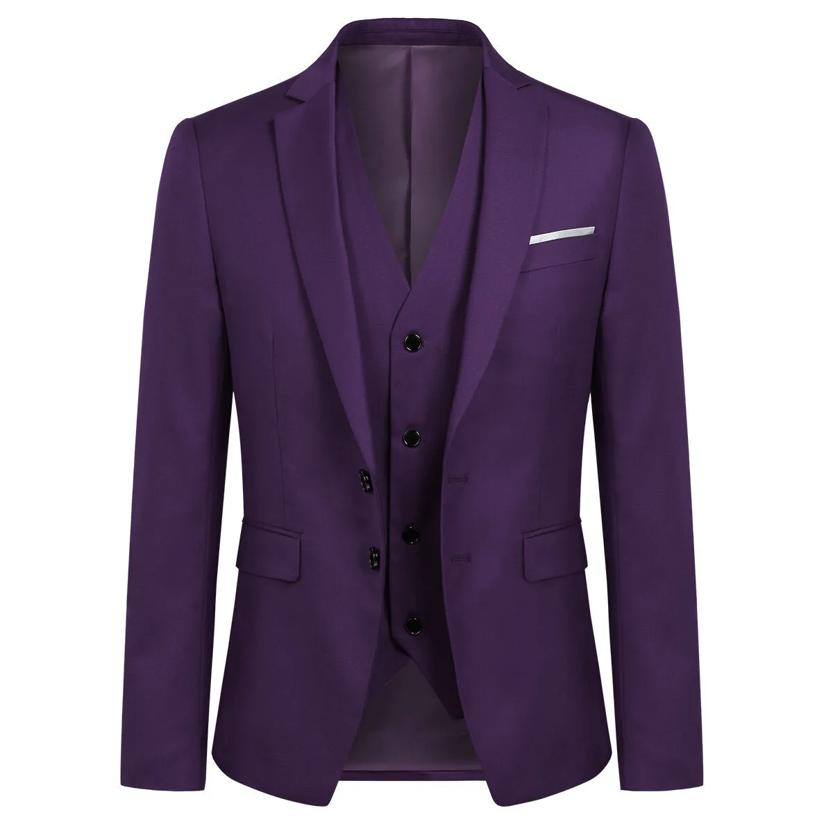 3-Piece Men's Business Solid Color Two-Button Suit Set Purple