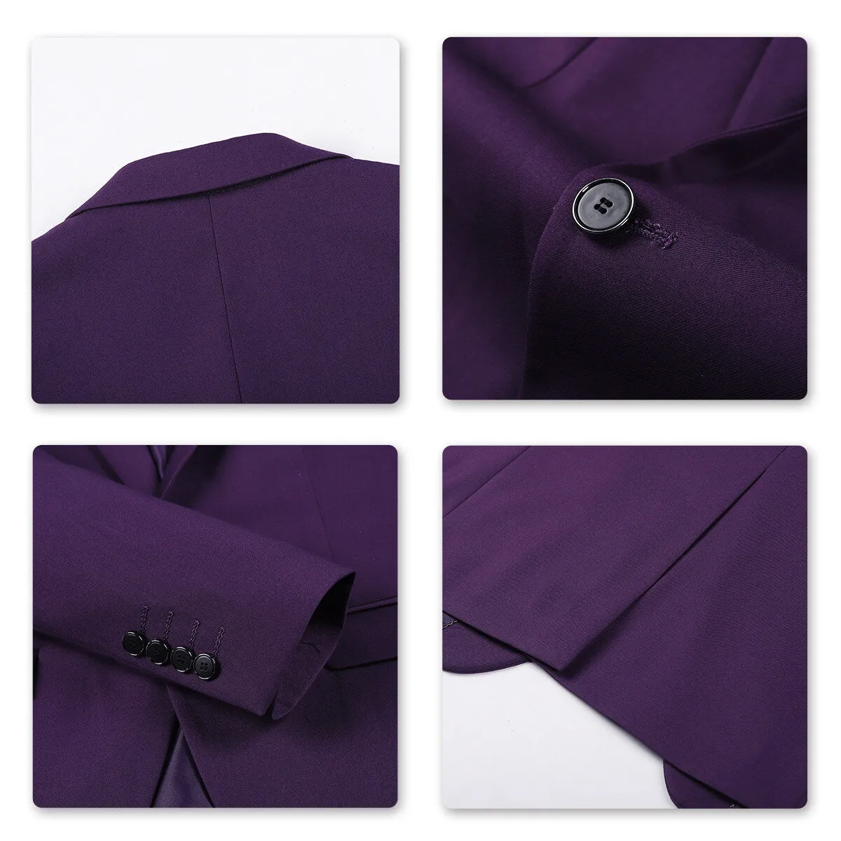 3-Piece Men's Business Solid Color Two-Button Suit Set Purple