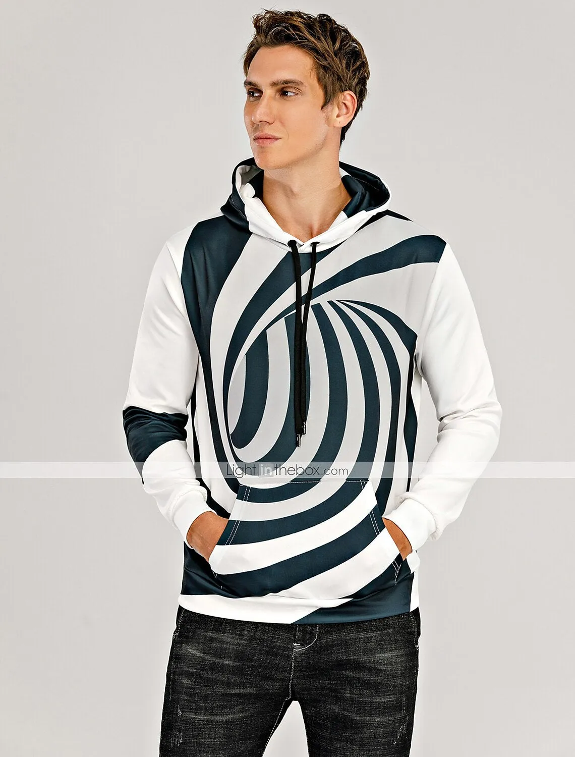 3D Purple and White Geometric Hoodie for Men - Casual Winter Apparel with Long Sleeve