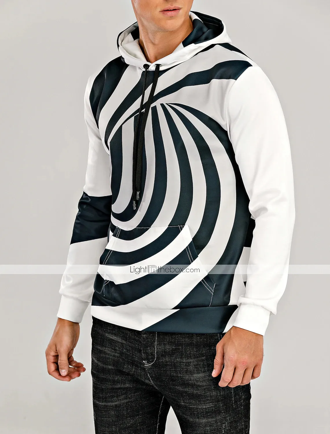 3D Purple and White Geometric Hoodie for Men - Casual Winter Apparel with Long Sleeve