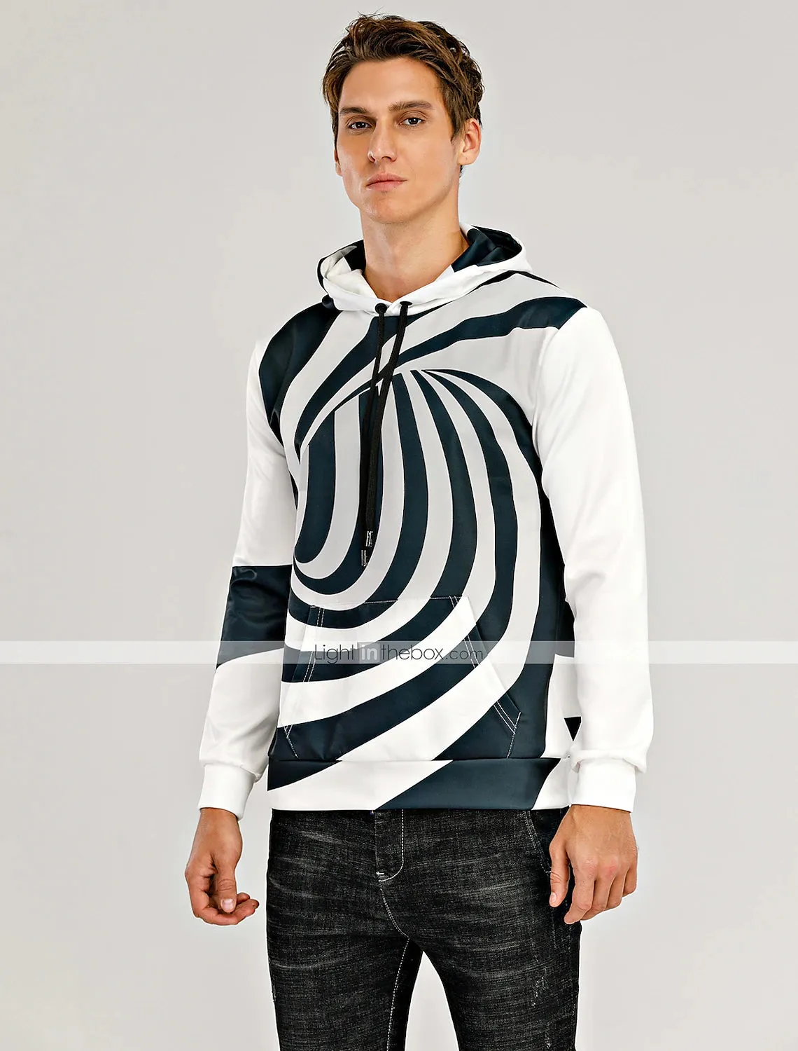 3D Purple and White Geometric Hoodie for Men - Casual Winter Apparel with Long Sleeve