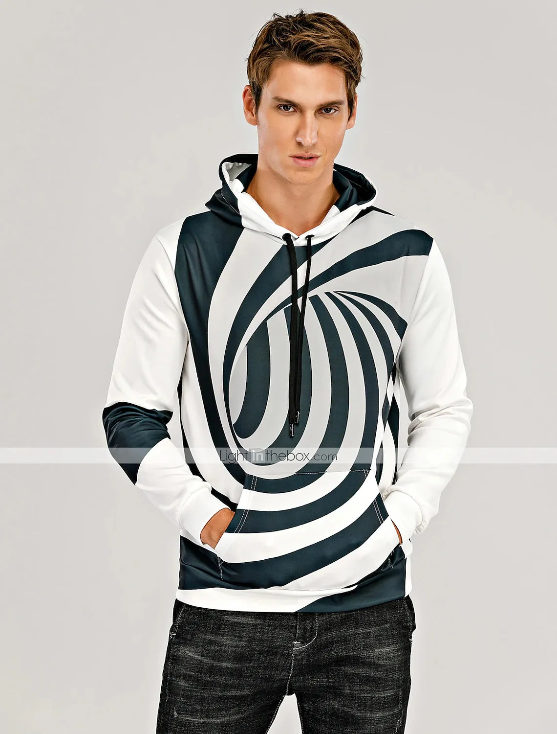 3D Purple and White Geometric Hoodie for Men - Casual Winter Apparel with Long Sleeve