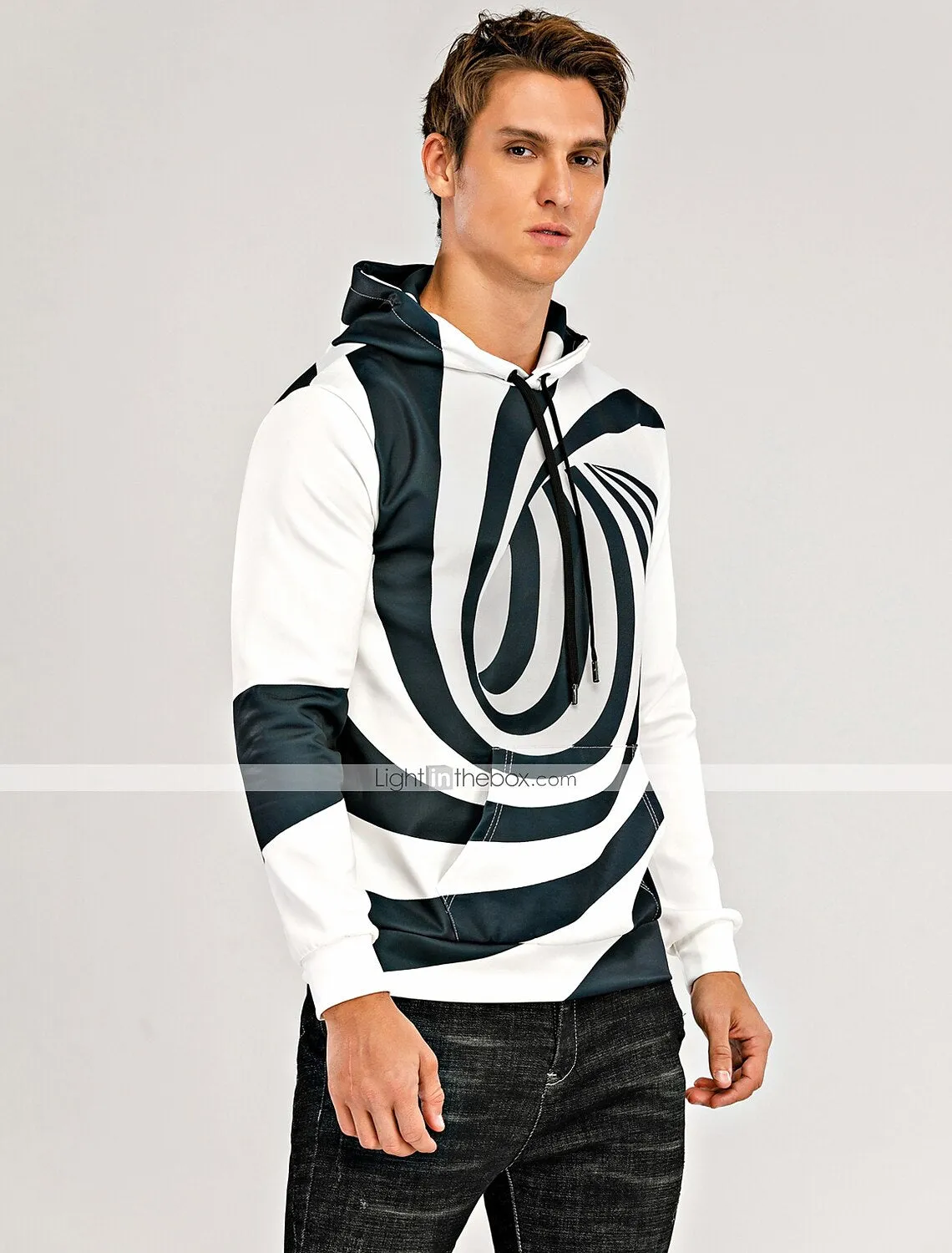 3D Purple and White Geometric Hoodie for Men - Casual Winter Apparel with Long Sleeve