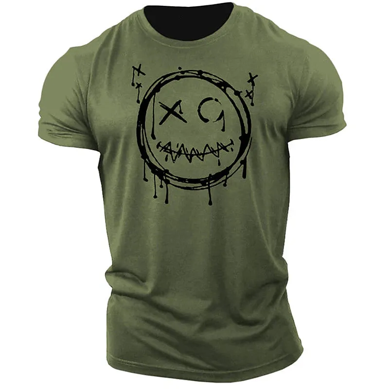 3D Smile Face Halloween Men's T-Shirt | Funny Brown Cotton Tee With Classic Cartoon Prints