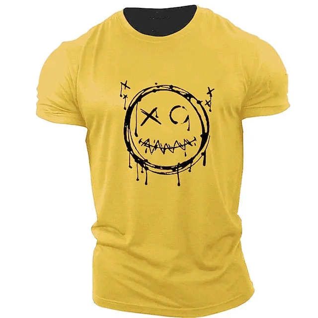 3D Smile Face Halloween Men's T-Shirt | Funny Brown Cotton Tee With Classic Cartoon Prints