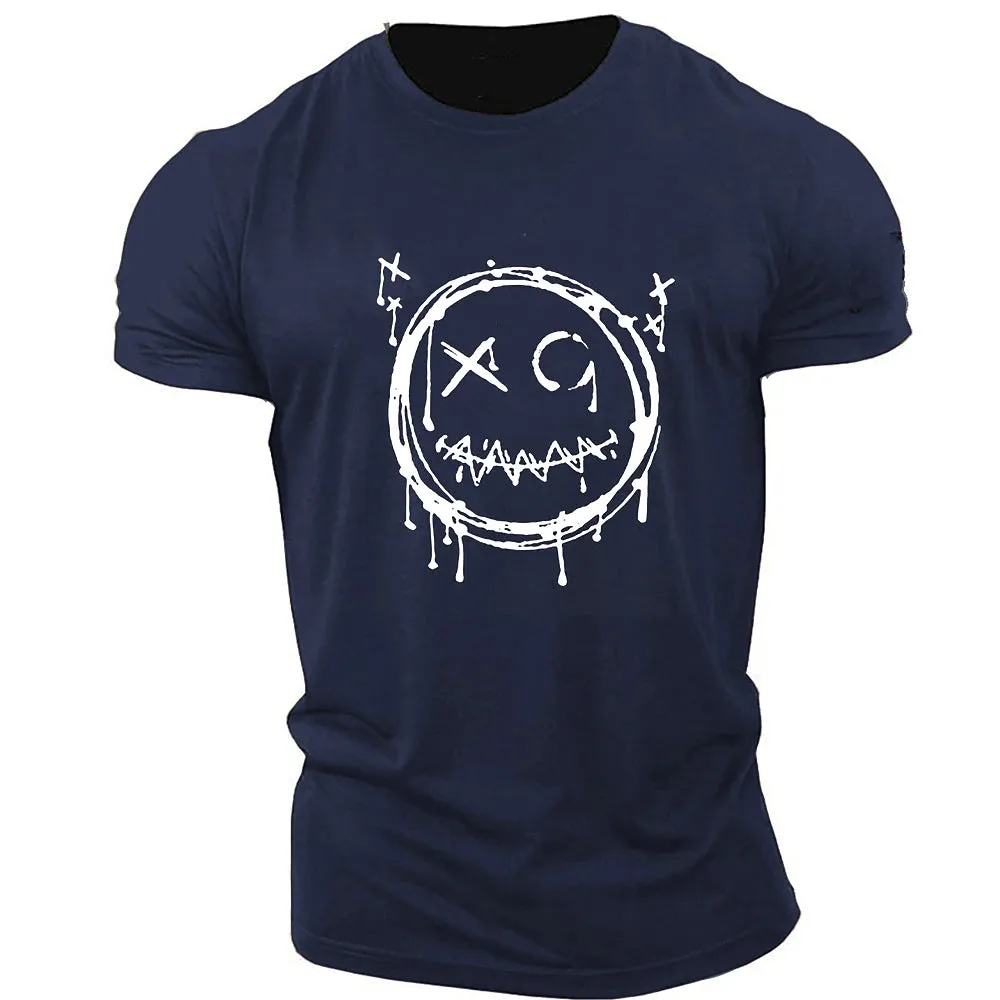 3D Smile Face Halloween Men's T-Shirt | Funny Brown Cotton Tee With Classic Cartoon Prints