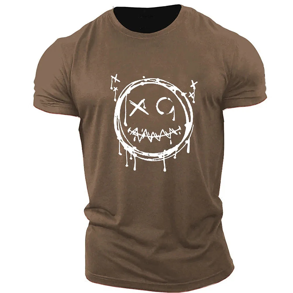 3D Smile Face Halloween Men's T-Shirt | Funny Brown Cotton Tee With Classic Cartoon Prints
