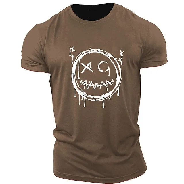 3D Smile Face Halloween Men's T-Shirt | Funny Brown Cotton Tee With Classic Cartoon Prints