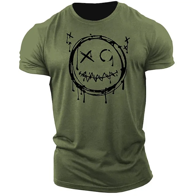 3D Smile Face Halloween Men's T-Shirt | Funny Brown Cotton Tee With Classic Cartoon Prints