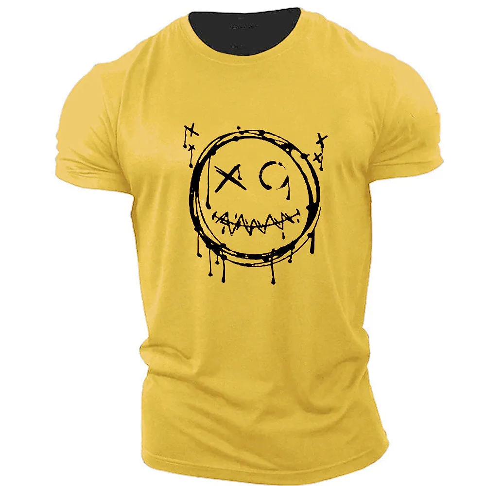 3D Smile Face Halloween Men's T-Shirt | Funny Brown Cotton Tee With Classic Cartoon Prints