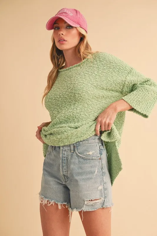 Aemi   Co Side Slit Ribbed Hem Round Neck Sweater