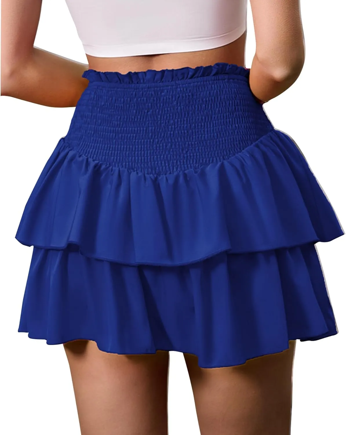 ANRILITA Mini Skirts for Women High Waist Ruffle Cute Flowy Skirt Casual Layered Skort with Shorts
