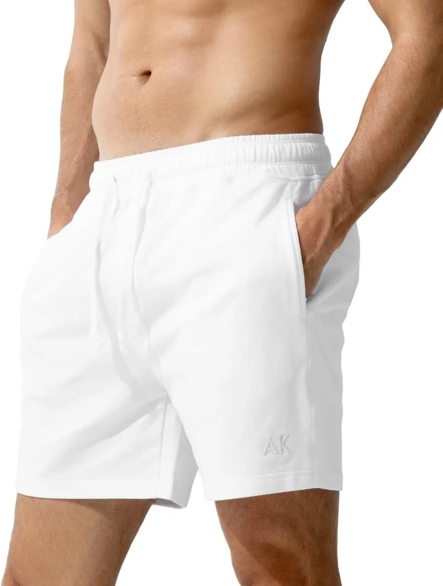 Arjen Kroos Men Sweat Cotton Shorts with Zipper Pockets 5 Inch Athletic Gym Stretch Workout Short