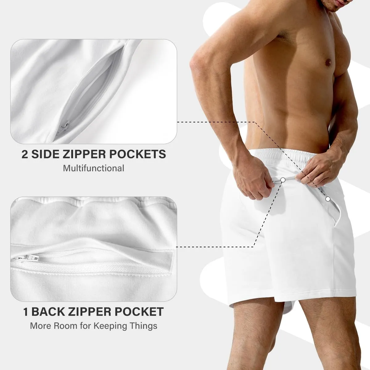Arjen Kroos Men Sweat Cotton Shorts with Zipper Pockets 5 Inch Athletic Gym Stretch Workout Short