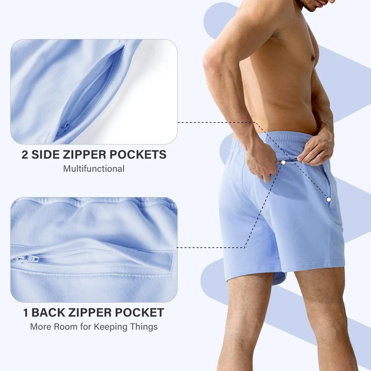 Arjen Kroos Men Sweat Cotton Shorts with Zipper Pockets 5 Inch Athletic Gym Stretch Workout Short