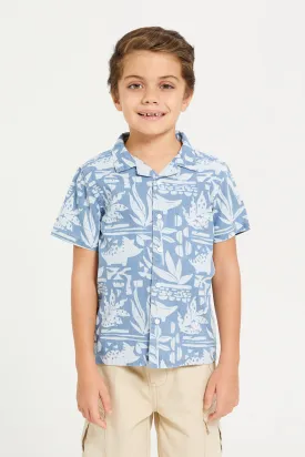 Boys Blue Printed Shirt