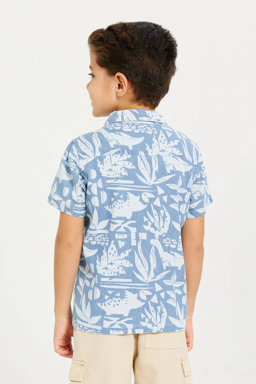 Boys Blue Printed Shirt