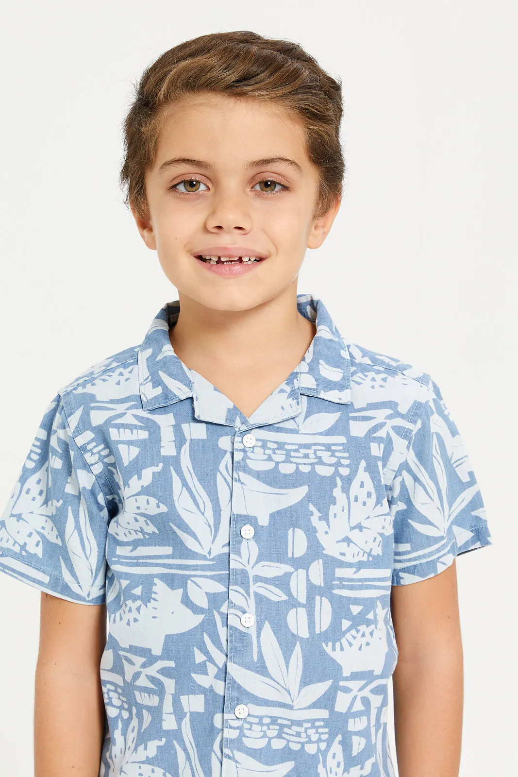 Boys Blue Printed Shirt