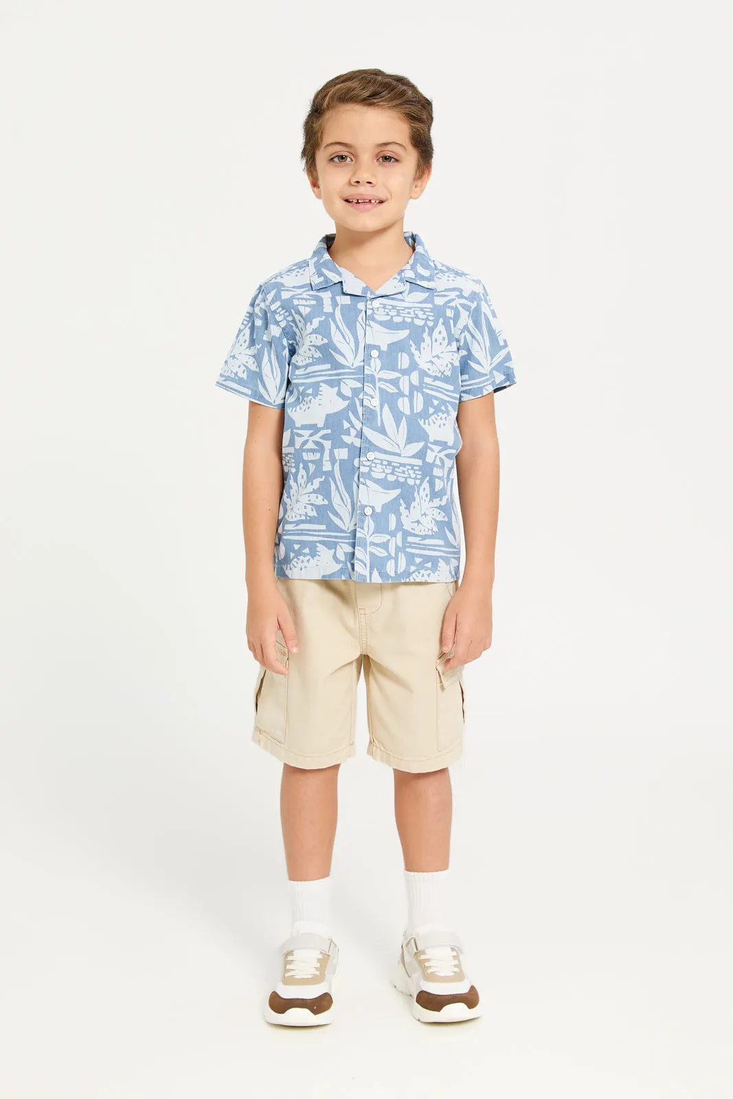 Boys Blue Printed Shirt