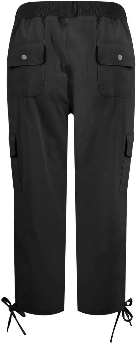 Cargo Capris for Women Lightweight Quick Dry Hiking Pants with Pockets Outdoor Casual Drawstring Capri Pants