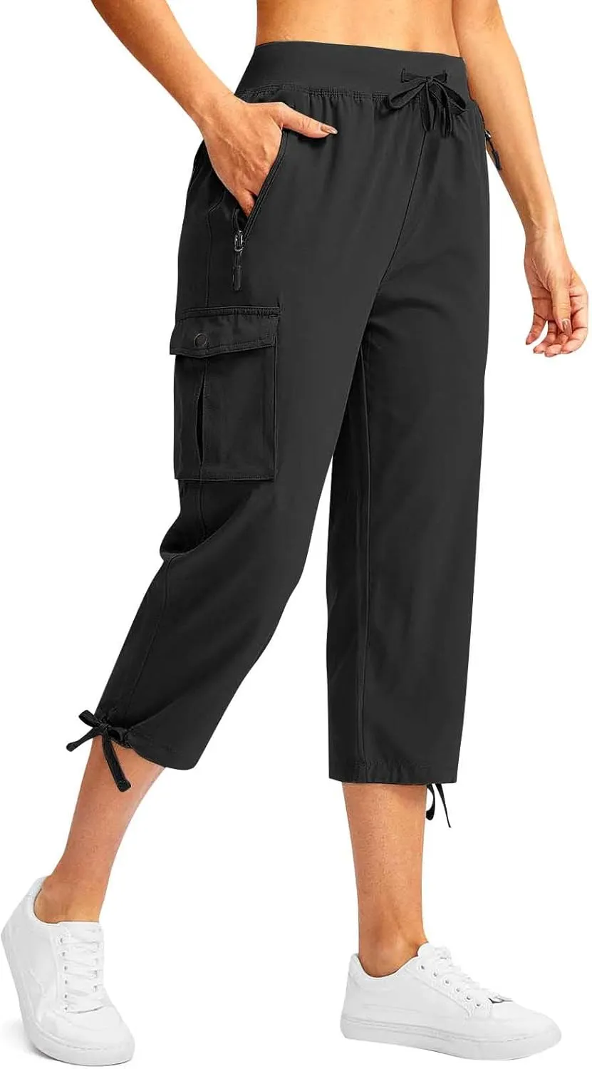 Cargo Capris for Women Lightweight Quick Dry Hiking Pants with Pockets Outdoor Casual Drawstring Capri Pants