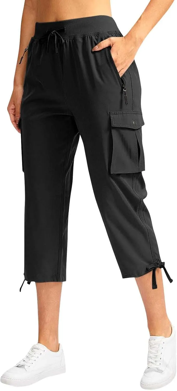 Cargo Capris for Women Lightweight Quick Dry Hiking Pants with Pockets Outdoor Casual Drawstring Capri Pants