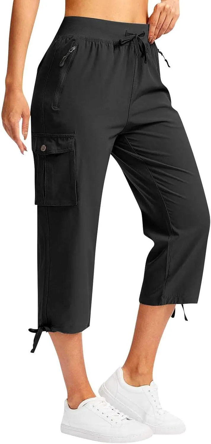 Cargo Capris for Women Lightweight Quick Dry Hiking Pants with Pockets Outdoor Casual Drawstring Capri Pants