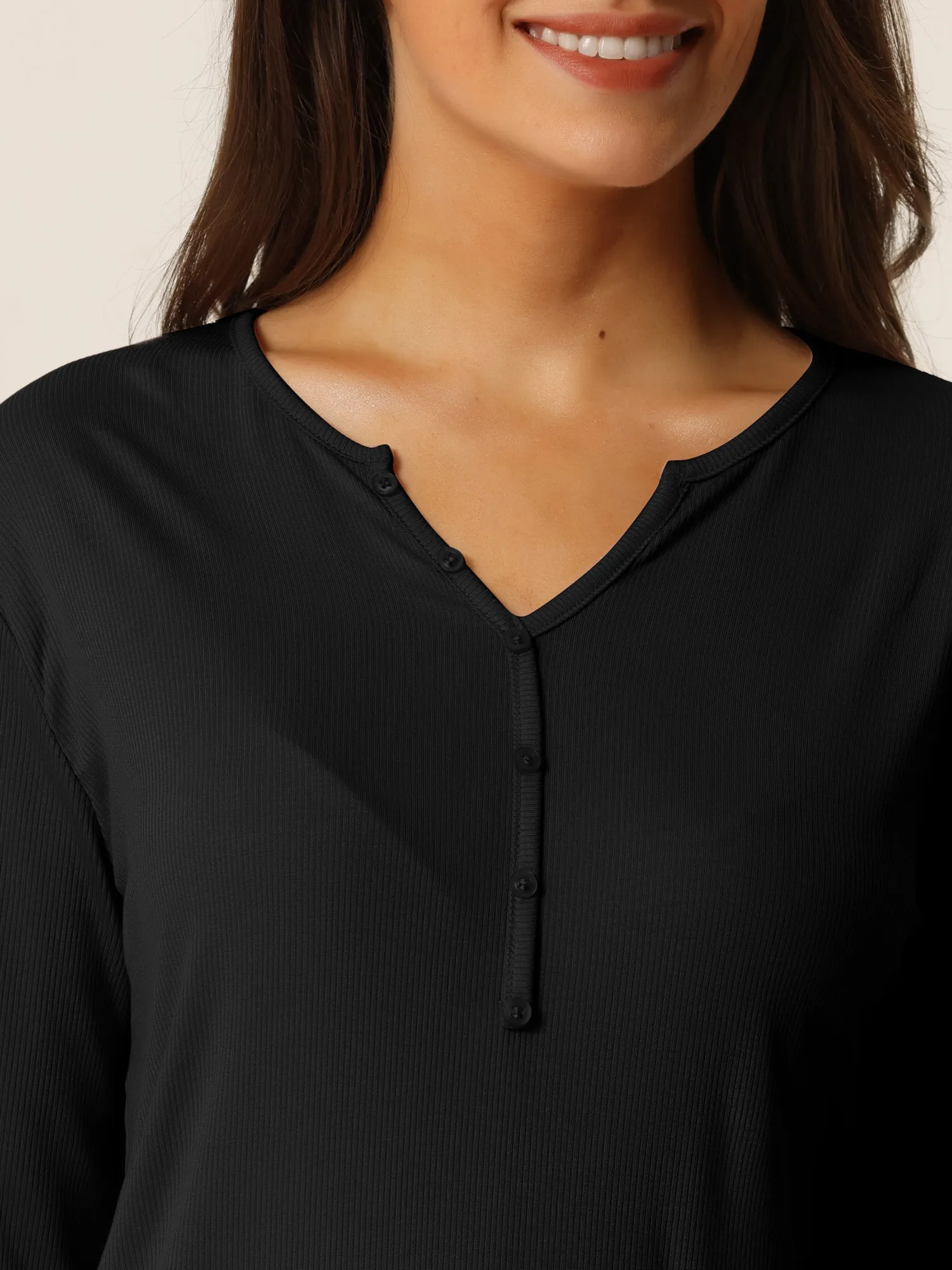 Casual V Neck Ribbed Pullover Long Sleeve Tops