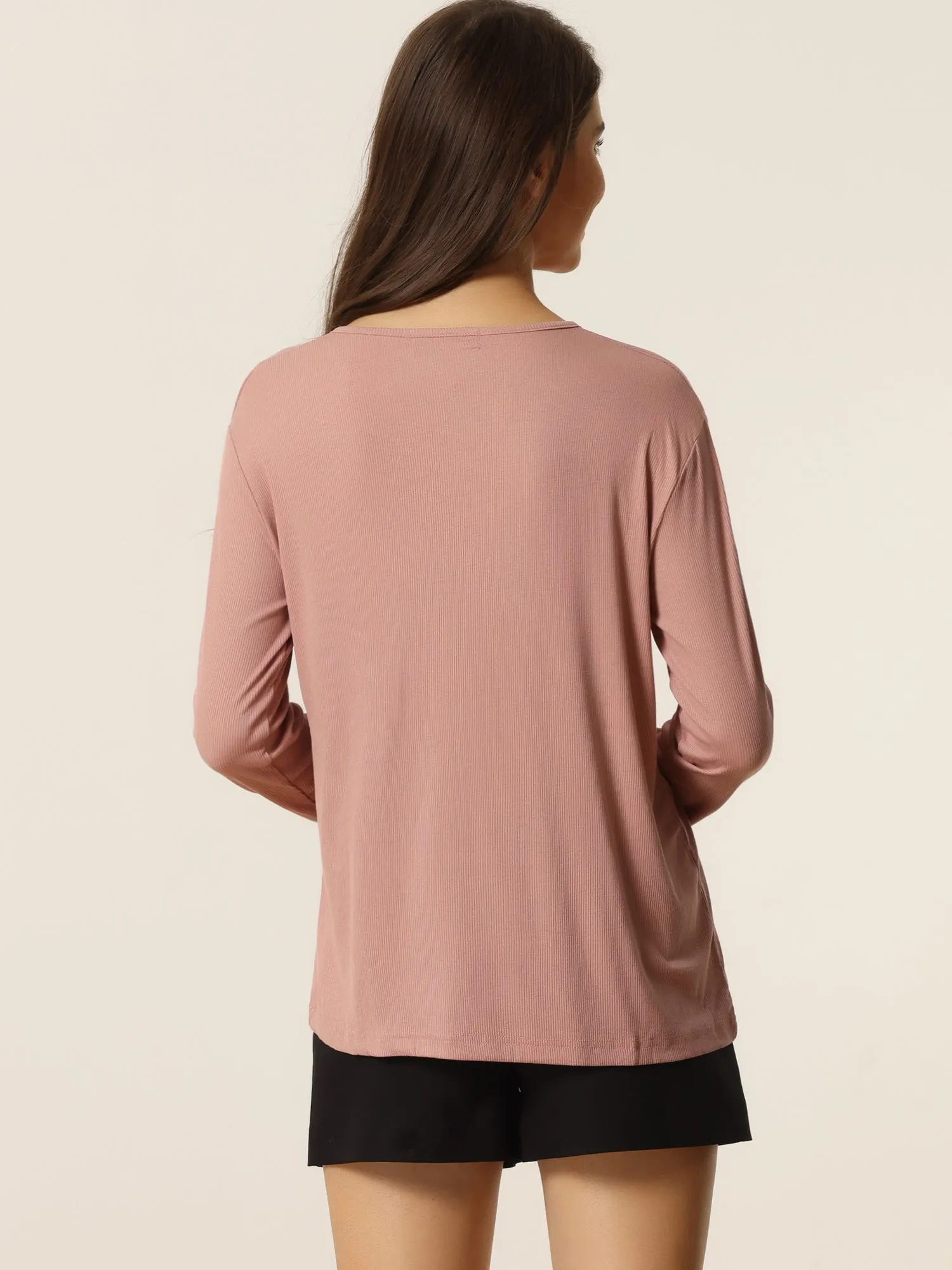 Casual V Neck Ribbed Pullover Long Sleeve Tops