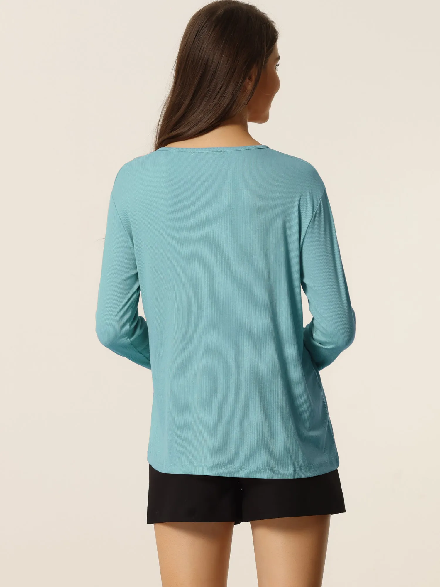 Casual V Neck Ribbed Pullover Long Sleeve Tops