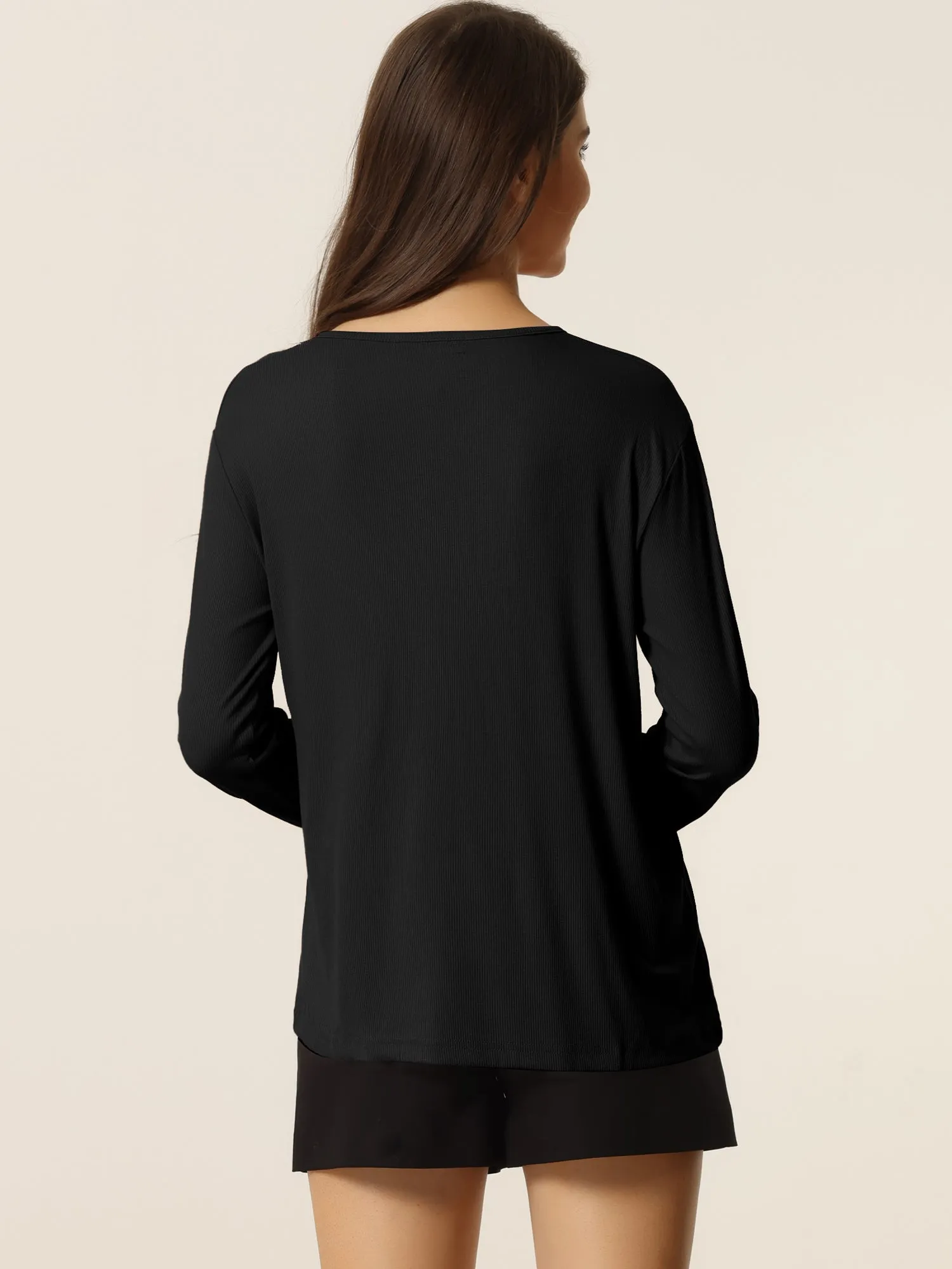 Casual V Neck Ribbed Pullover Long Sleeve Tops