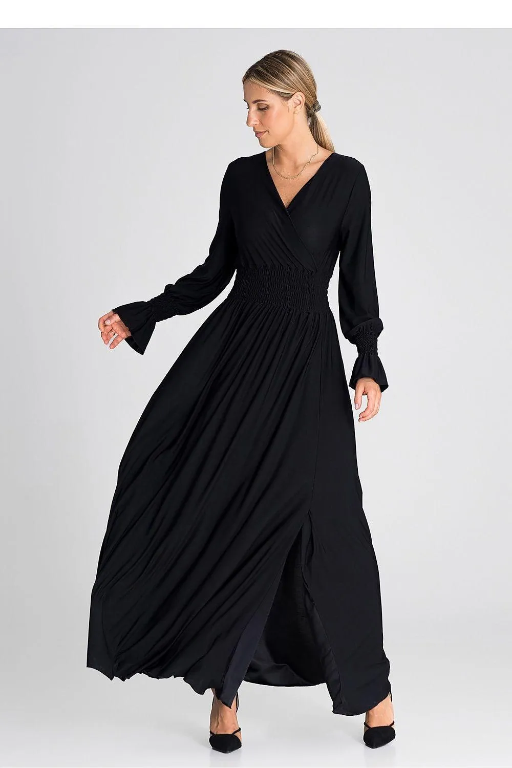 Chic Ruched Sleeve Evening Maxi Dress