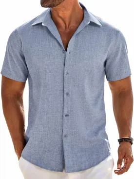COOFANDY Mens Button Down Shirt Short Sleeve Casual Shirts Beach Summer Linen Shirts Wedding Vacation Shirt