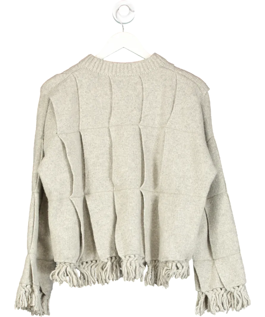cos Grey Fringed Panelled Wool Jumper UK M