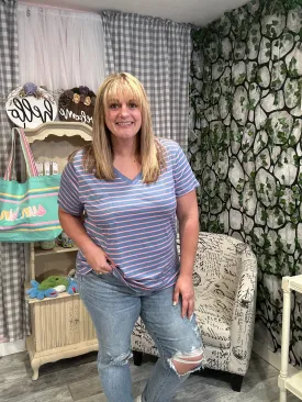 Denim and Mauve Striped Everyday Tee