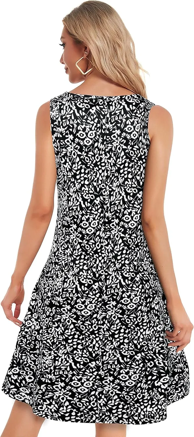 elescat Women's Summer Dresses 2025 Beach Casual Sleeveless Floral Print Tank Loose Sundress with Pocket