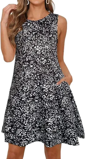 elescat Women's Summer Dresses 2025 Beach Casual Sleeveless Floral Print Tank Loose Sundress with Pocket