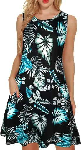 elescat Women's Summer Dresses 2025 Beach Casual Sleeveless Floral Print Tank Loose Sundress with Pocket