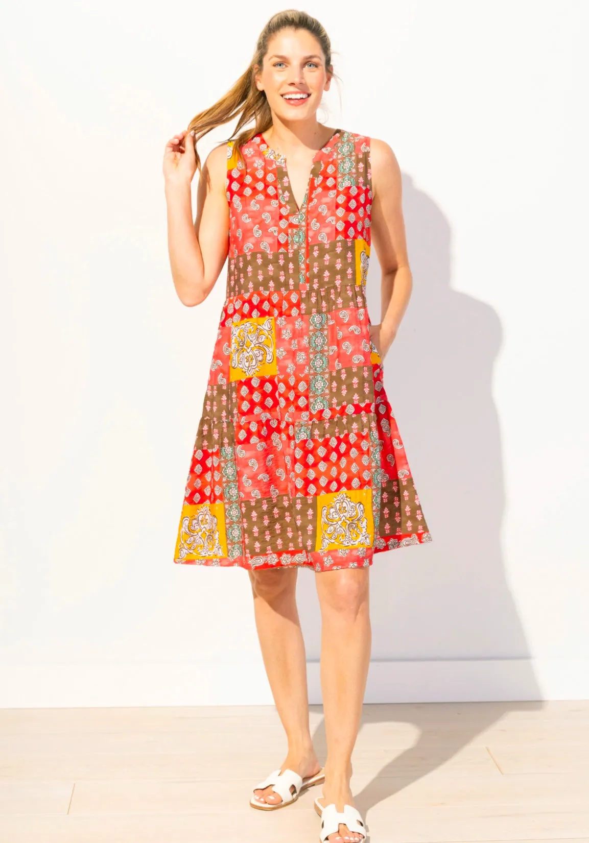 ESCAPE - PAISLEY PATCH PARADISE DRESS - E86015 - CORAL