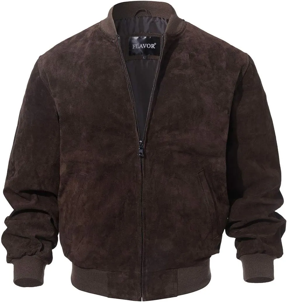 FLAVOR Men's Leather Baseball Jacket Vintage Suede Pigskin