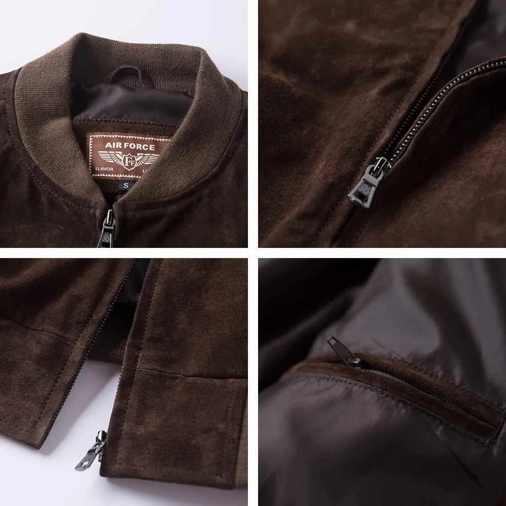 FLAVOR Men's Leather Baseball Jacket Vintage Suede Pigskin