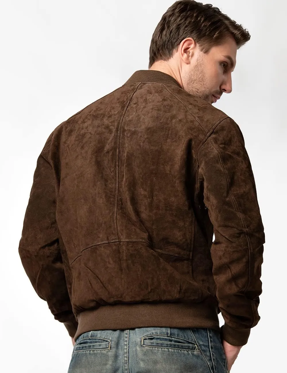 FLAVOR Men's Leather Baseball Jacket Vintage Suede Pigskin