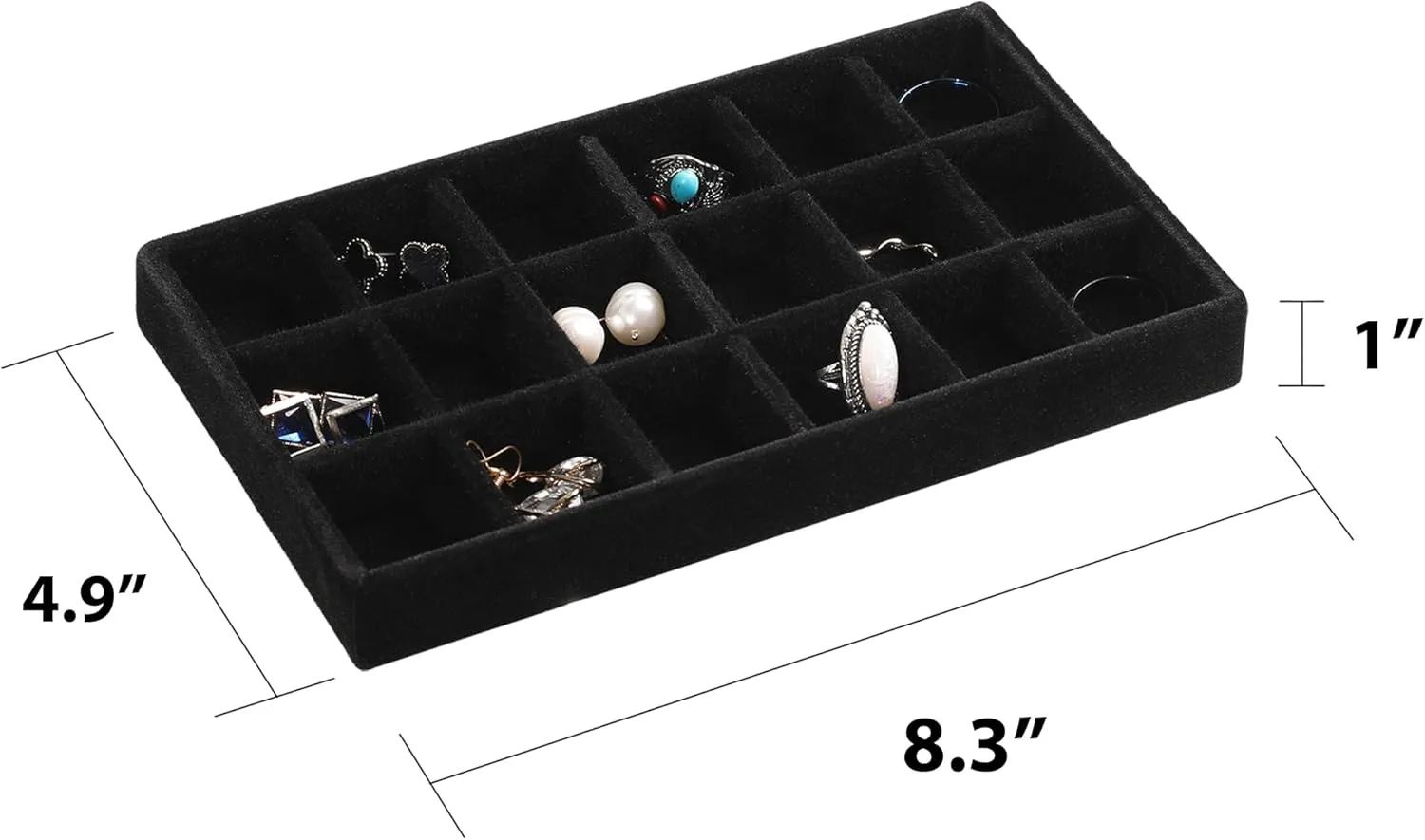 Frebeauty Jewelry Organizer Tray,Stackable Velvet Jewelry Trays,Drawer Inserts Earring Organizer For Women Jewelry Storage Display Case for Rings Stud Necklaces,Set of 6(Black)