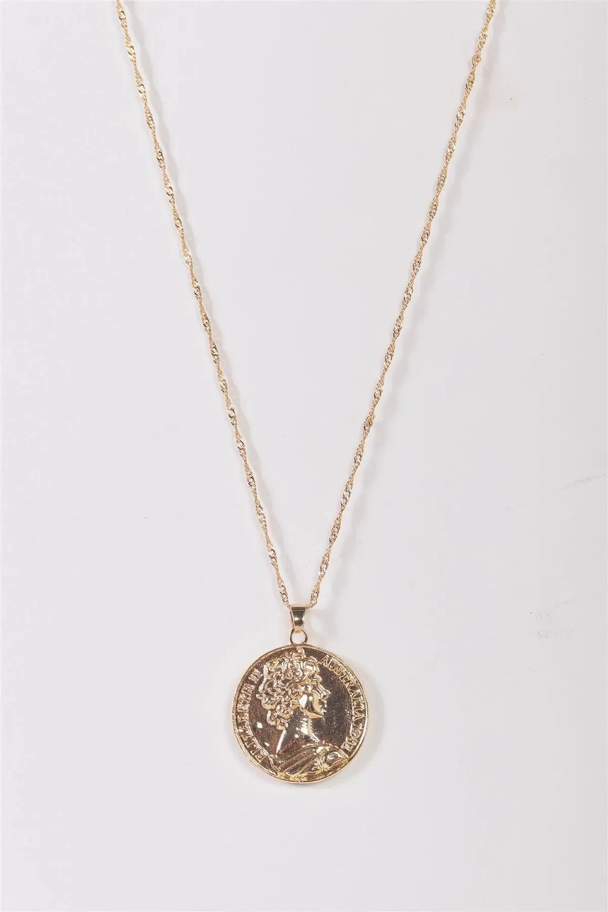 Gold Twisted Chain Double Side Coin Pendant Necklace