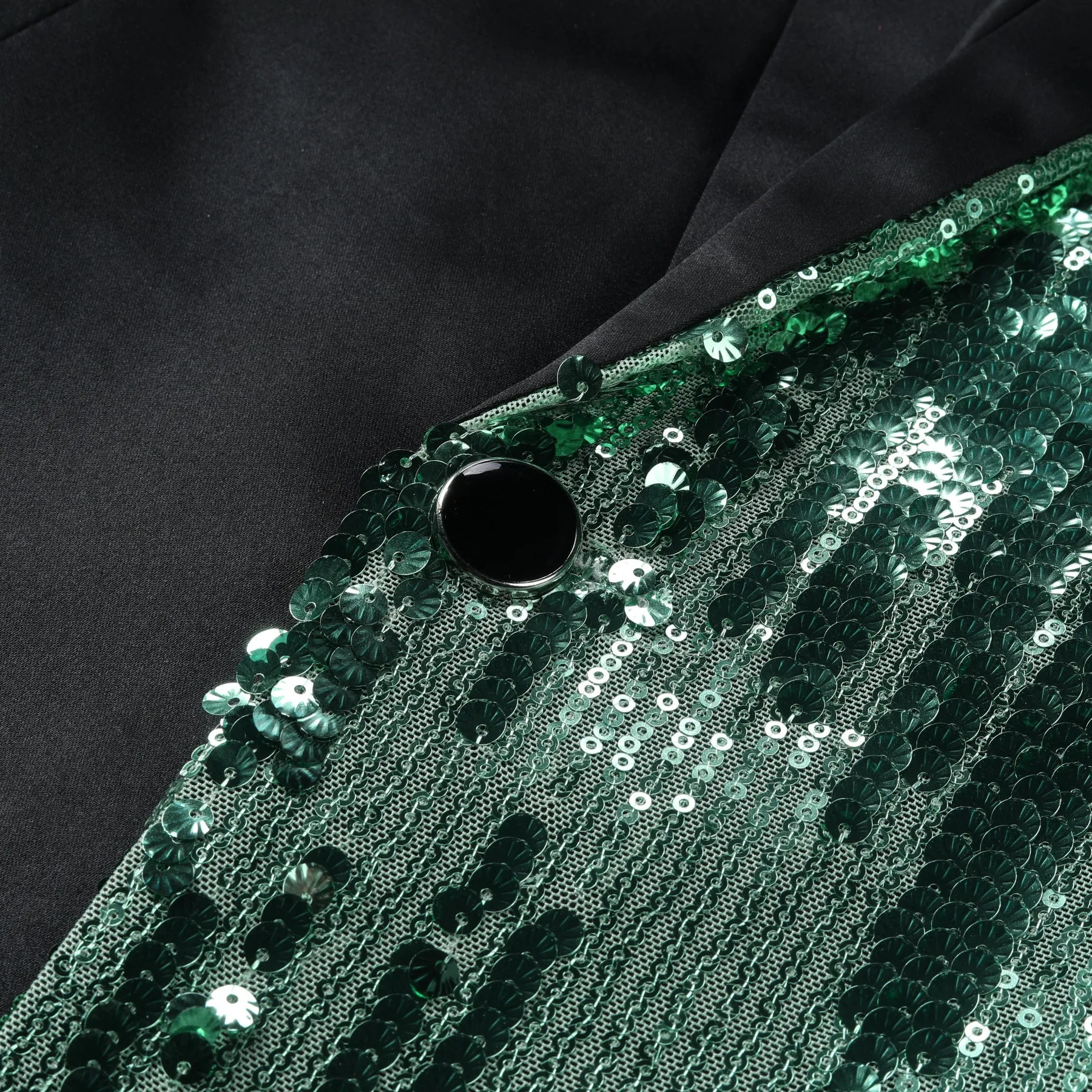 Green Slim Fit Notch Lapel Half-Sequin Blazer