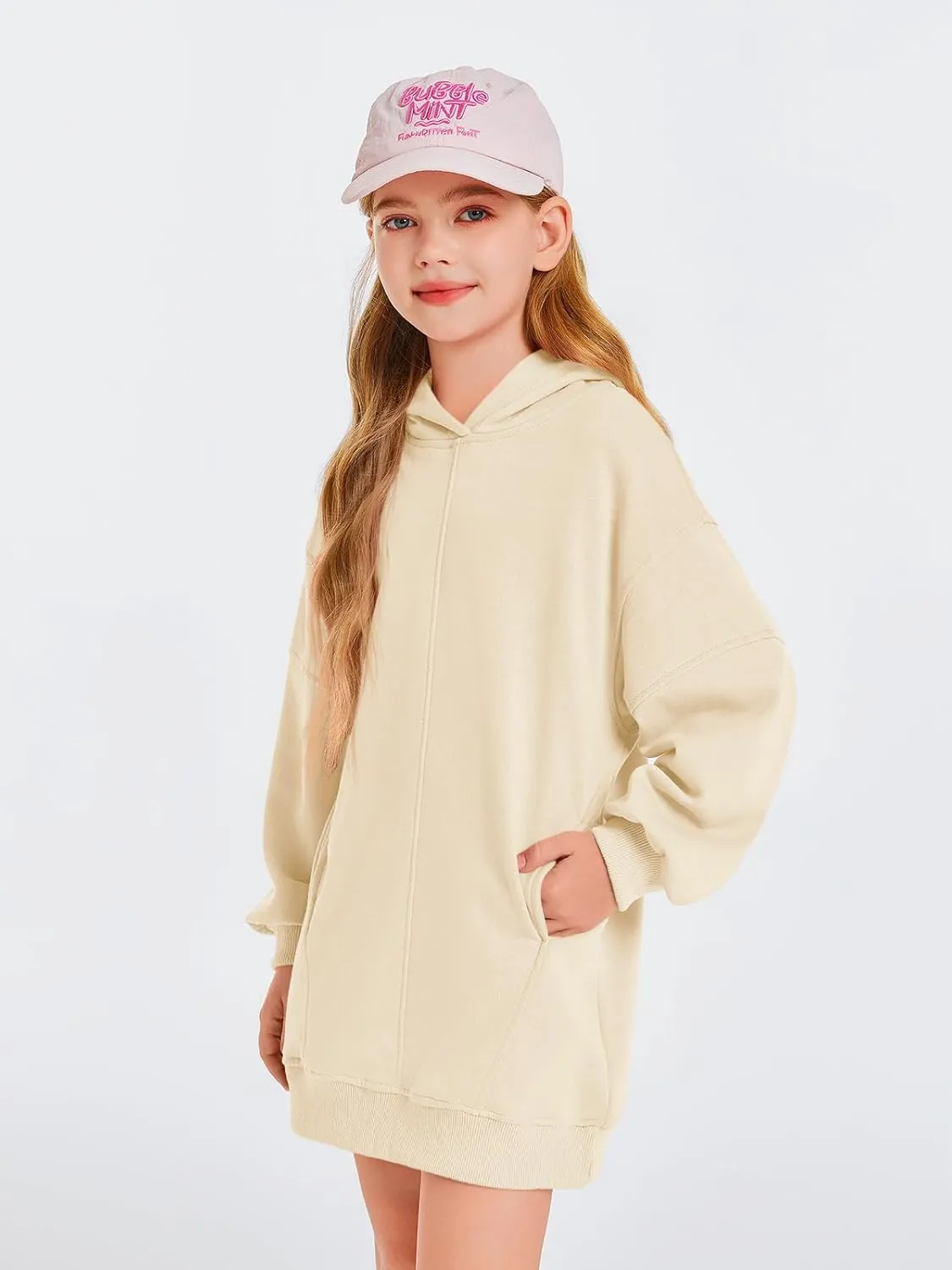 Haloumoning Girls Hoodie Dress Long Sleeve Hooded Sweatshirts Dress Cute Fall Outfits with Pockets 5-14 Years