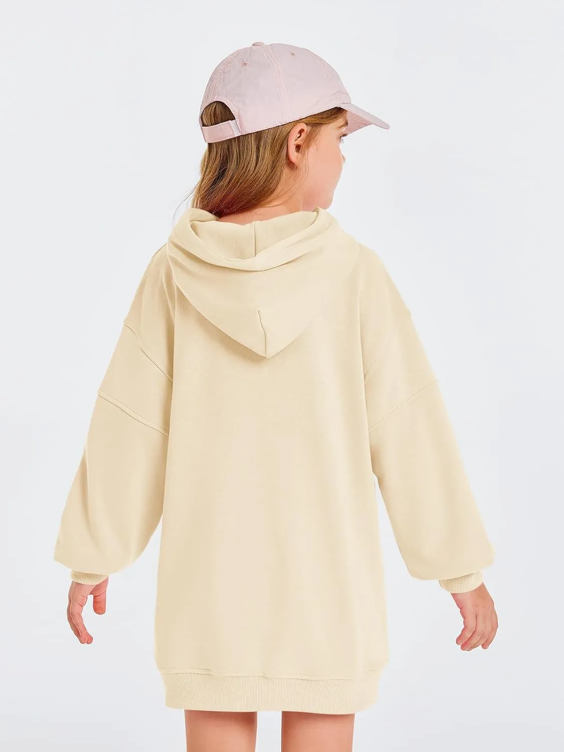 Haloumoning Girls Hoodie Dress Long Sleeve Hooded Sweatshirts Dress Cute Fall Outfits with Pockets 5-14 Years