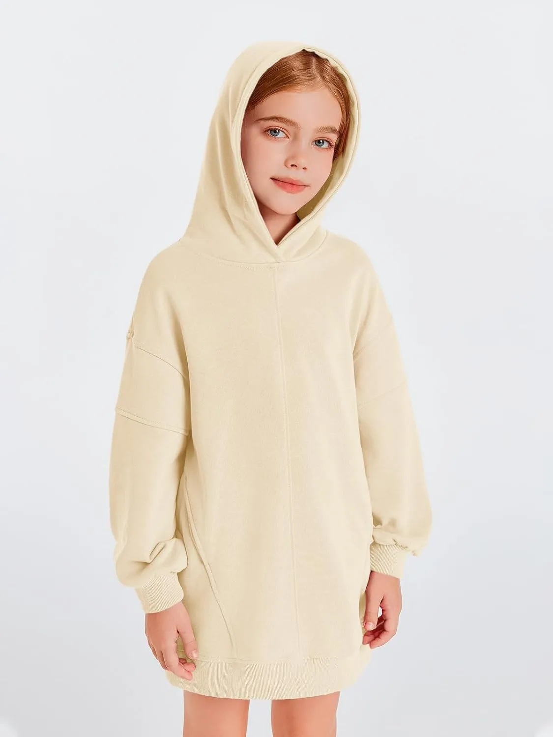 Haloumoning Girls Hoodie Dress Long Sleeve Hooded Sweatshirts Dress Cute Fall Outfits with Pockets 5-14 Years