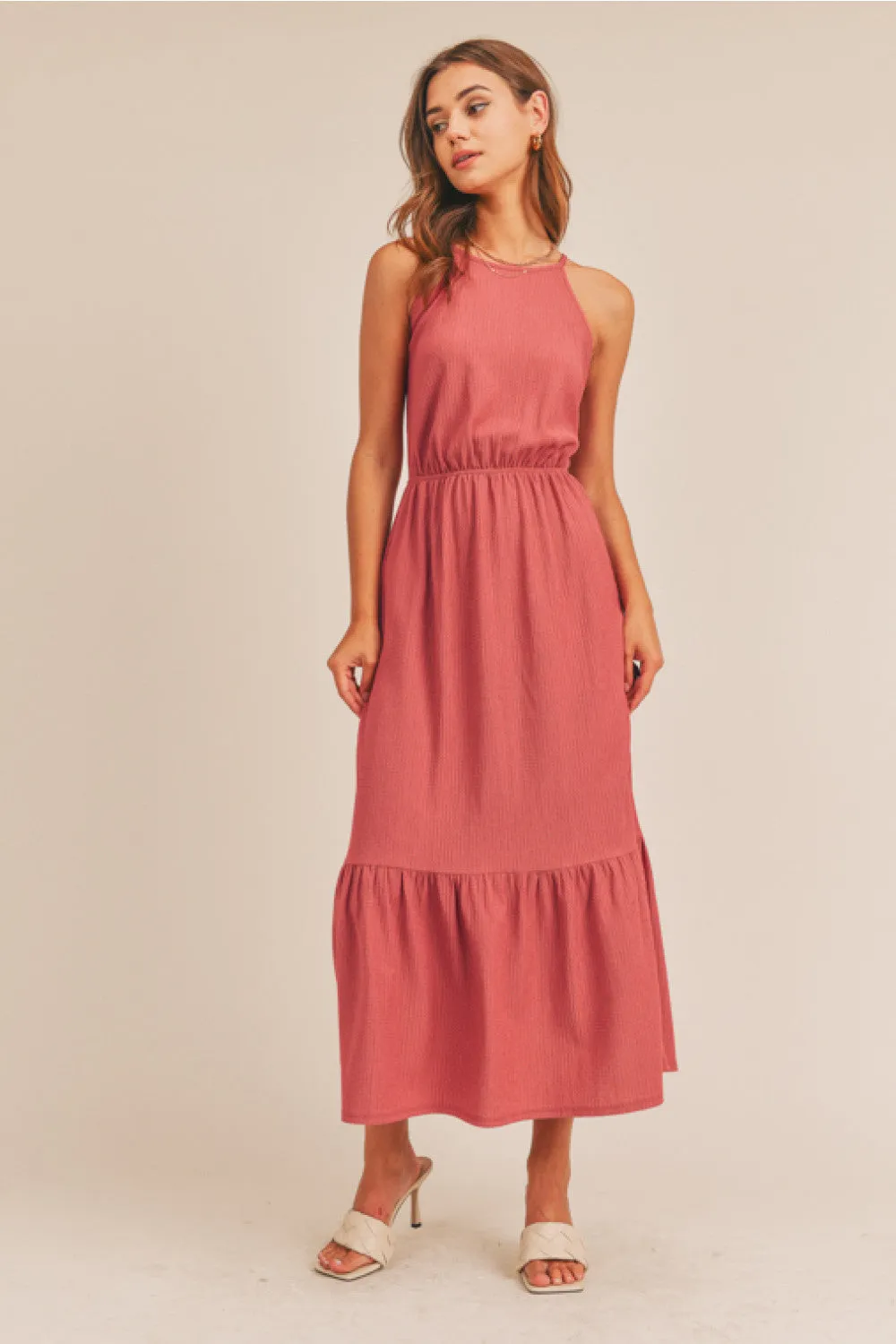 Halter Midi Dress (Berry)