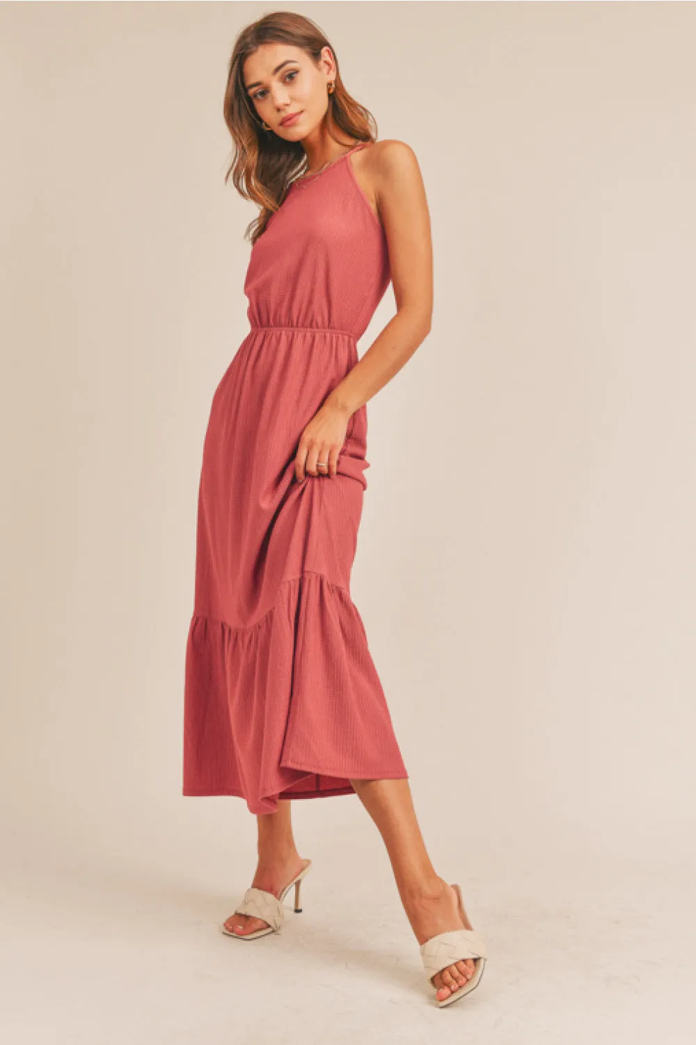Halter Midi Dress (Berry)
